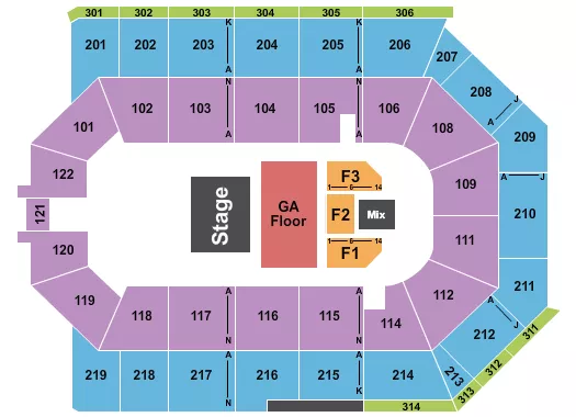 TOYOTA ARENA ONTARIO ENDSTAGE GA FLOOR 4 Seating Map Seating Chart
