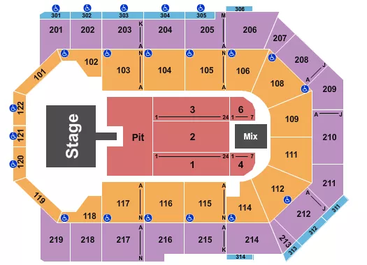 TOYOTA ARENA ONTARIO ENDSTAGE PIT W CATWALK Seating Map Seating Chart