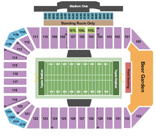 TOYOTA STADIUM FRISCO FOOTBALL Seating Map Seating Chart