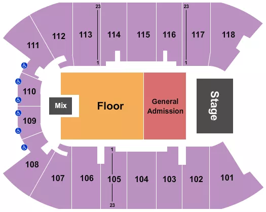 UBC DOUG MITCHELL THUNDERBIRD SPORTS CENTRE ENDSTAGE GA RSVD FLOOR Seating Map Seating Chart