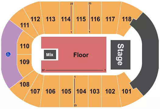 UBC DOUG MITCHELL THUNDERBIRD SPORTS CENTRE ENDSTAGE RESERVED Seating Map Seating Chart