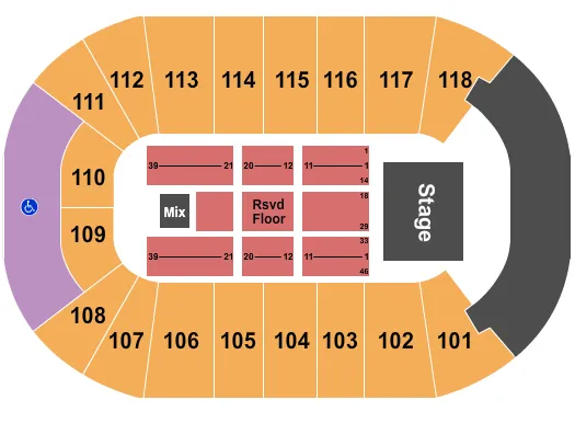 UBC DOUG MITCHELL THUNDERBIRD SPORTS CENTRE END STAGE Seating Map Seating Chart