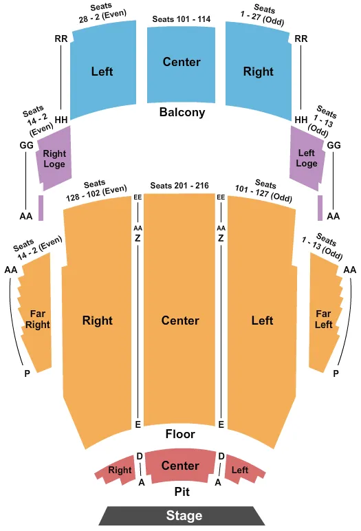 CROUSE PERFORMANCE HALL AT VETERANS MEMORIAL CIVIC CONVENTION CENTER END STAGE Seating Map Seating Chart