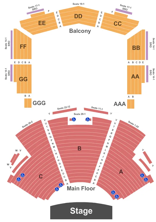 LUTHER BURBANK CENTER FOR THE ARTS RUTH FINLEY PERSON THEATER END STAGE Seating Map Seating Chart