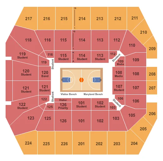 XFINITY CENTER COLLEGE PARK BASKETBALL Seating Map Seating Chart